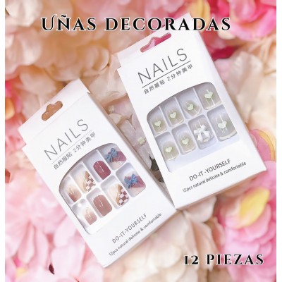 unas decorada corta con lazo (new) (76&*12)